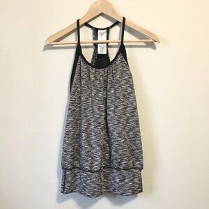 Reflex Black and White Static Racer Back Inbuilt Bra Tank Top
